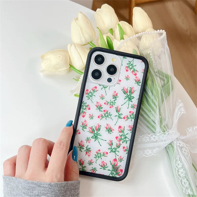 Wildflower Hot Wild Flowers Rose Phone Case for iPhone 15 14 13 12 16 Pro Max WF Ins Vintage Floral Gardenia Prunus Flower Shell