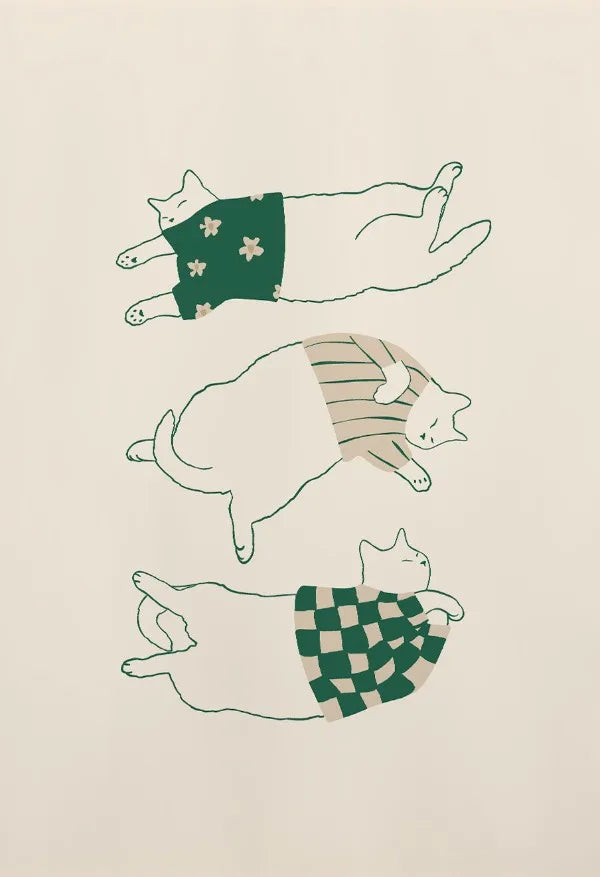 Funny Cat Dumpling Lazy Cat Illustration Abstract Line Poster Canvas Painting Nodic Wall Art Pictures Bathroom Home Decoration