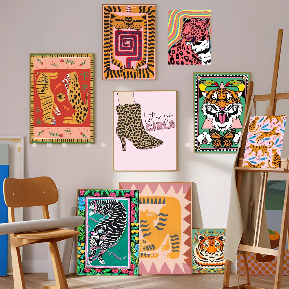 Wild Leopard Tiger Vase Flower Girl Power Whitepaper Poster HD Quality Poster Wall Art Painting Study Room Wall Decor