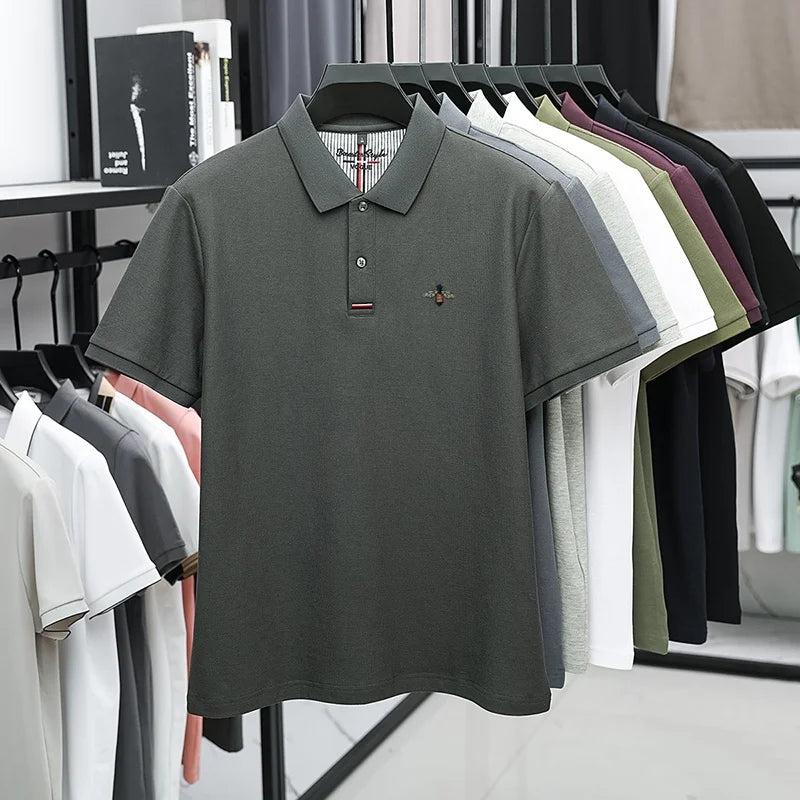 %Cotton letter jacquard lapel short sleeved T-shirt men's high-end brand Little Bee embroidery fashion trend summer polo shirt