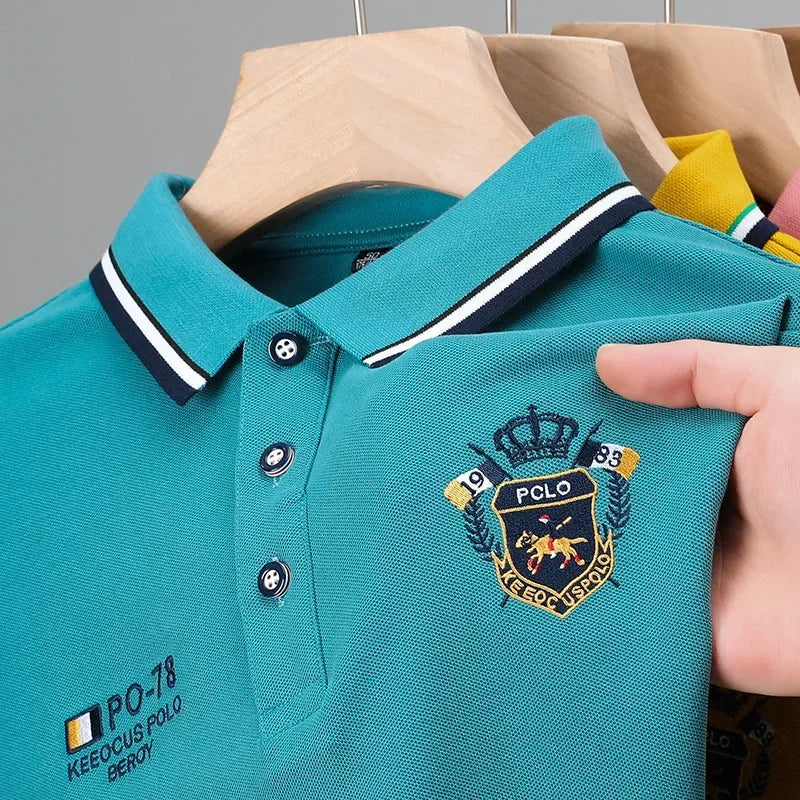 New Men's Casual Embroidery Short Sleeve Polo Shirt Fashion Solid Color Top