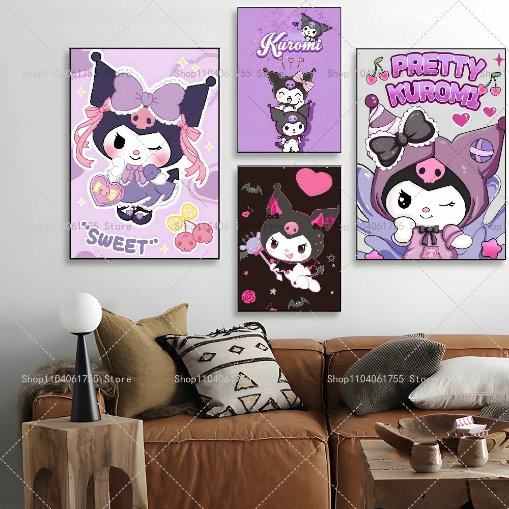 1PC Cut Cartoon K-Kuromi Poster Self-adhesive Art Waterproof Paper Sticker Coffee House Bar Room Wall Decor