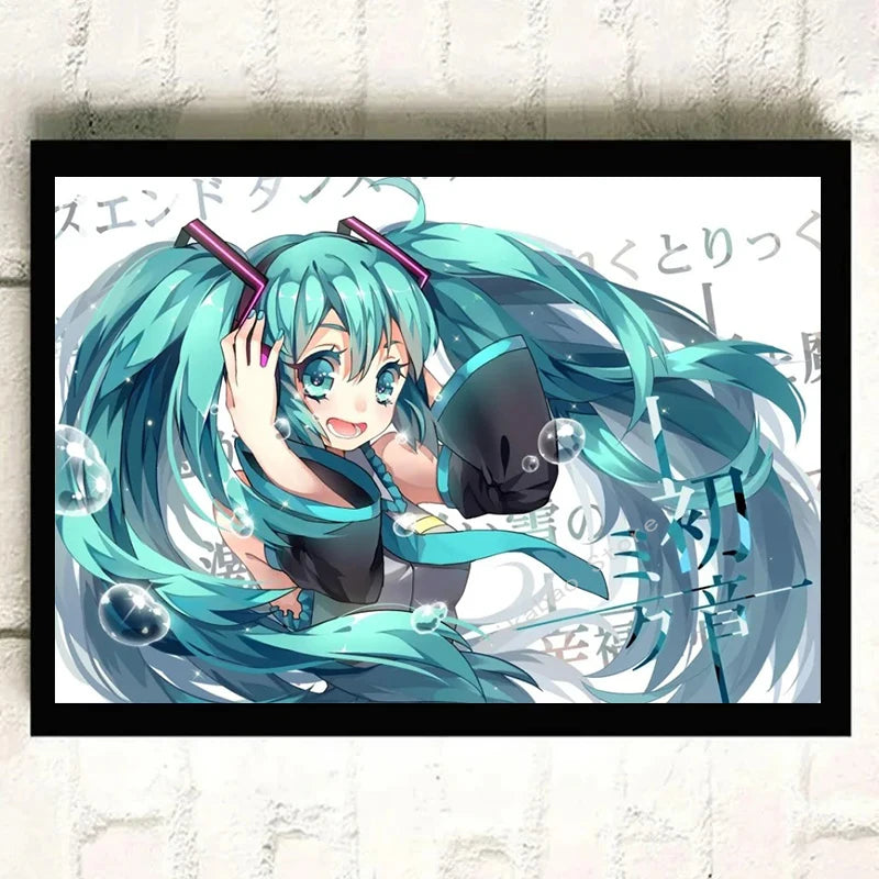 H-Hatsune Anime Miku-Poster Cartoon beautiful girl Anime Canvas Print Poster Poster Wall Art Decoration For Home Room Decoration