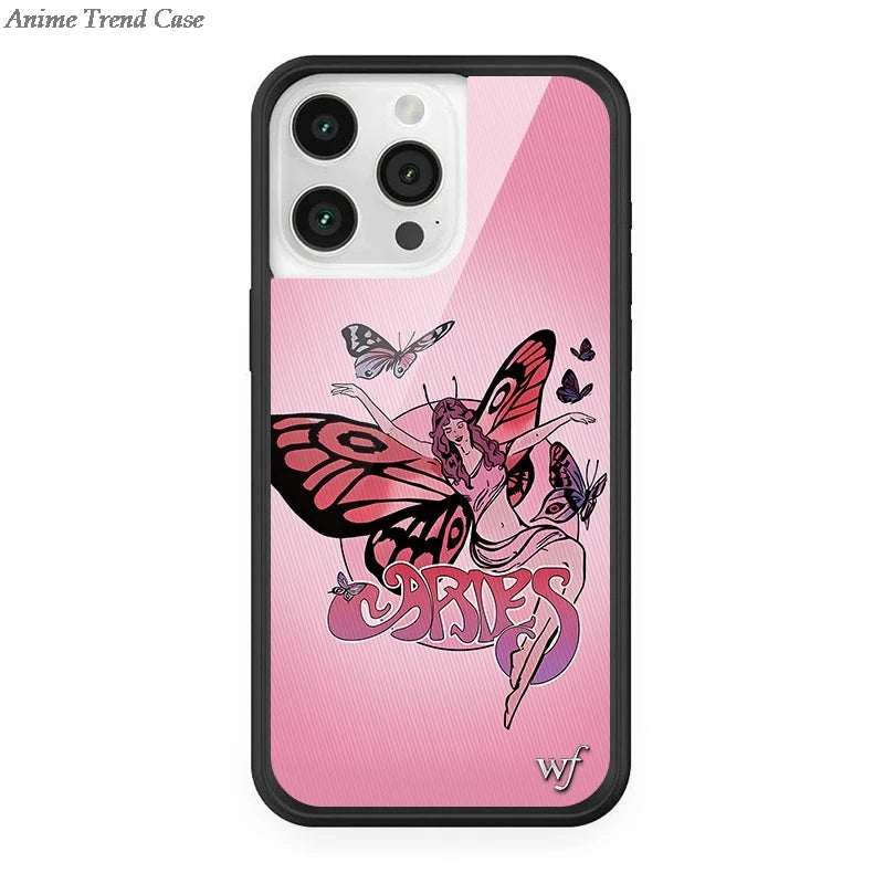Wildflower 3D WF Metal Logo Phone Case for iPhone 16 15 14 13 12 Pro Max Plus 14pro 16pro Animal Butterfly Horse Fox Cover Funda