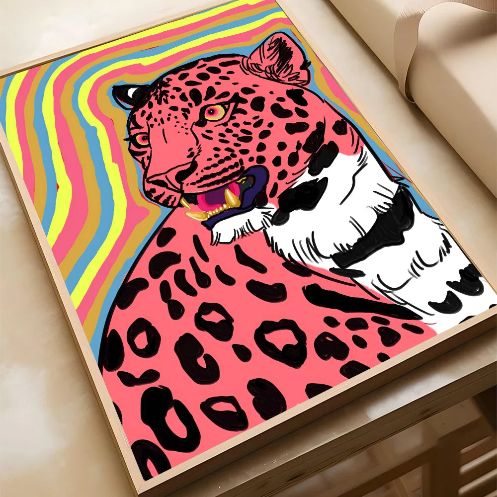Wild Leopard Tiger Vase Flower Poster Poster Paper Print Home Living Room Bedroom Entrance Bar Cafe Art Painting Decoration