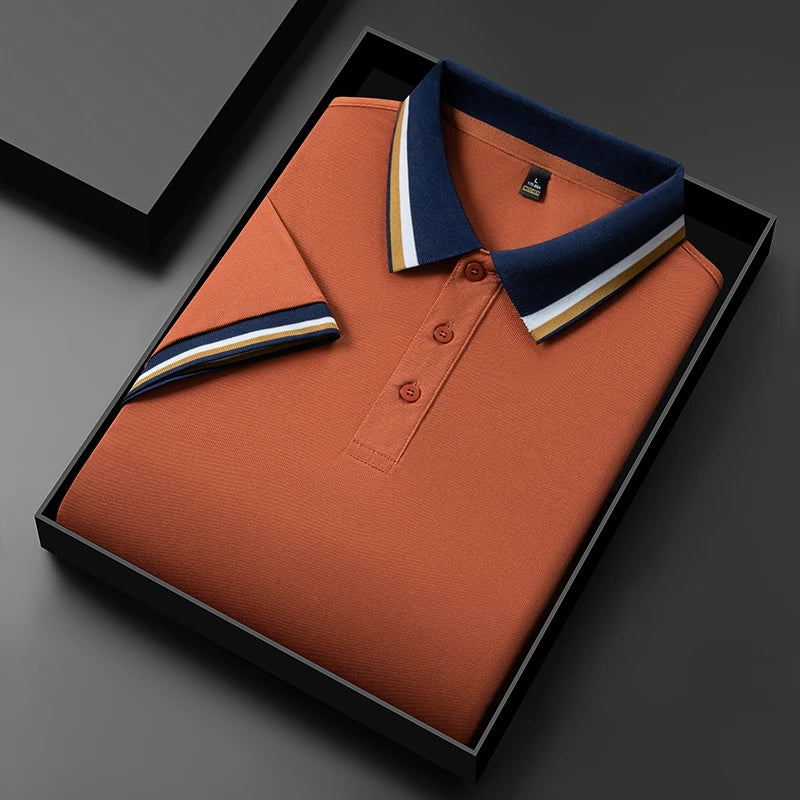 2025 New Men's Business Casual Short Sleeved Shirt Solid Color Polo Shirt Fashionable Breathable Comfortable Versatile Top