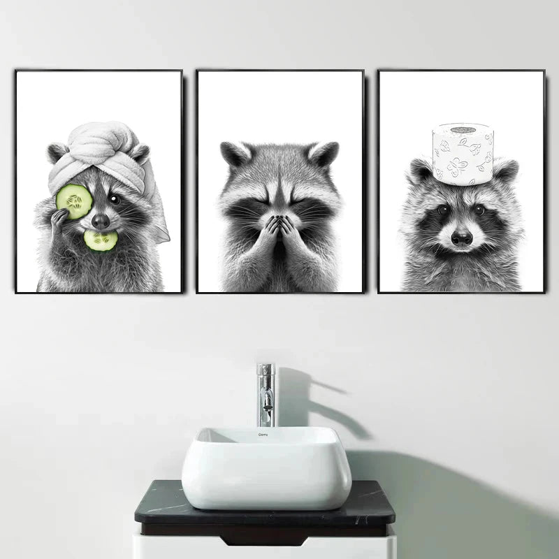 Funny Canvas Poster Cat Giraffe Dog Elephant Toilet Paper Bathtub Funny Bathroom Poster Wall Art Shower Room Home Decoration