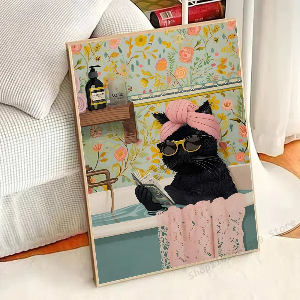 Colorful Bathtub Animal Tiger Zebra Black Cat Aesthetic Poster Paper Print Home Bedroom Entrance Cafe Art Painting Decoration