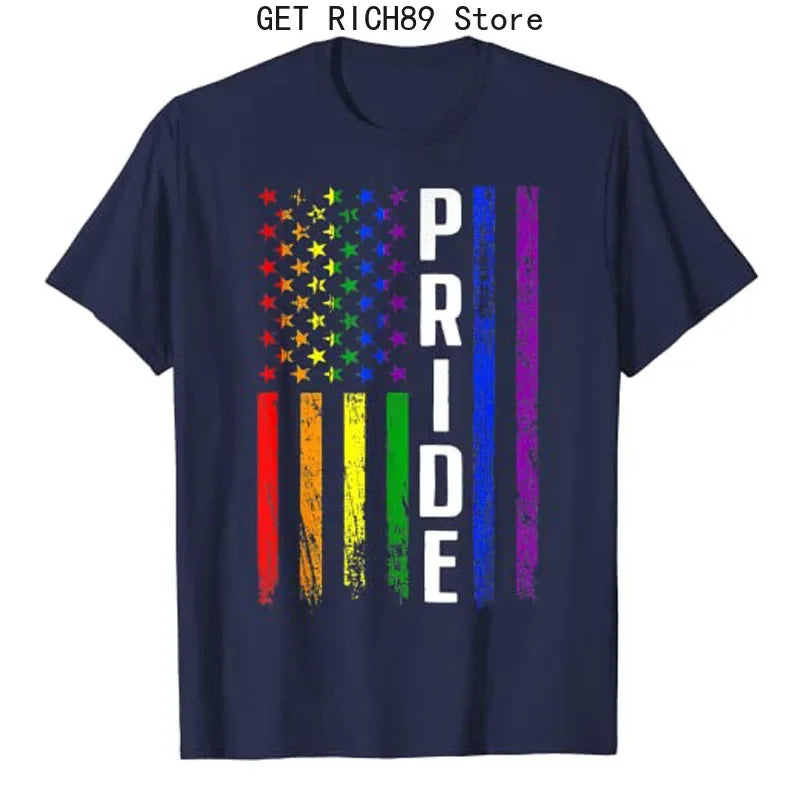 USA Flag Rainbow 4th of July LG BT Gay Pride Month LGBT T-Shirt Ally Proud Graphic Tee Tops Usa American Patriotic Outfits Gifts