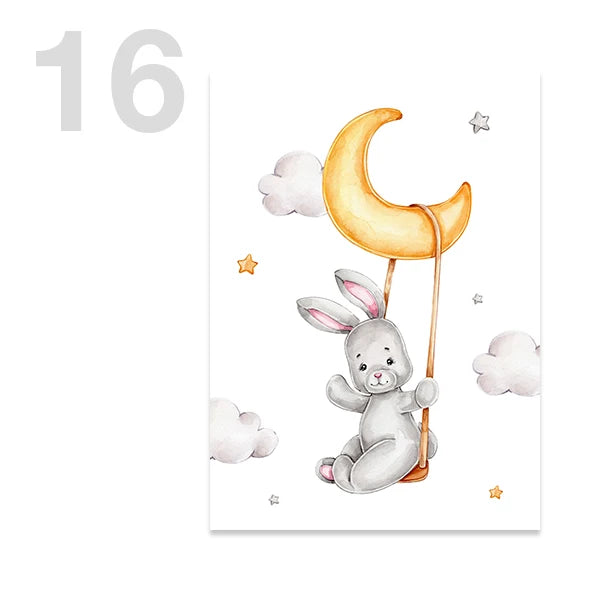 Watercolor Cute Teddy Bear and Rabbit Nursery Wall Art Posters and Prints Canvas Paintings Mural Pictures for Baby and Kids Room