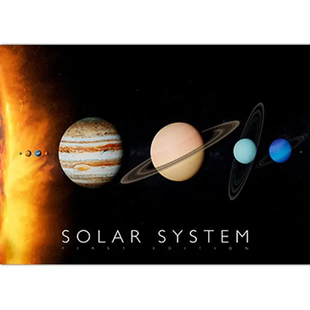 Solar System Educational Poster for Kids Cartoon Planets Canvas Wall Art for Classroom and Childrens Room Decor