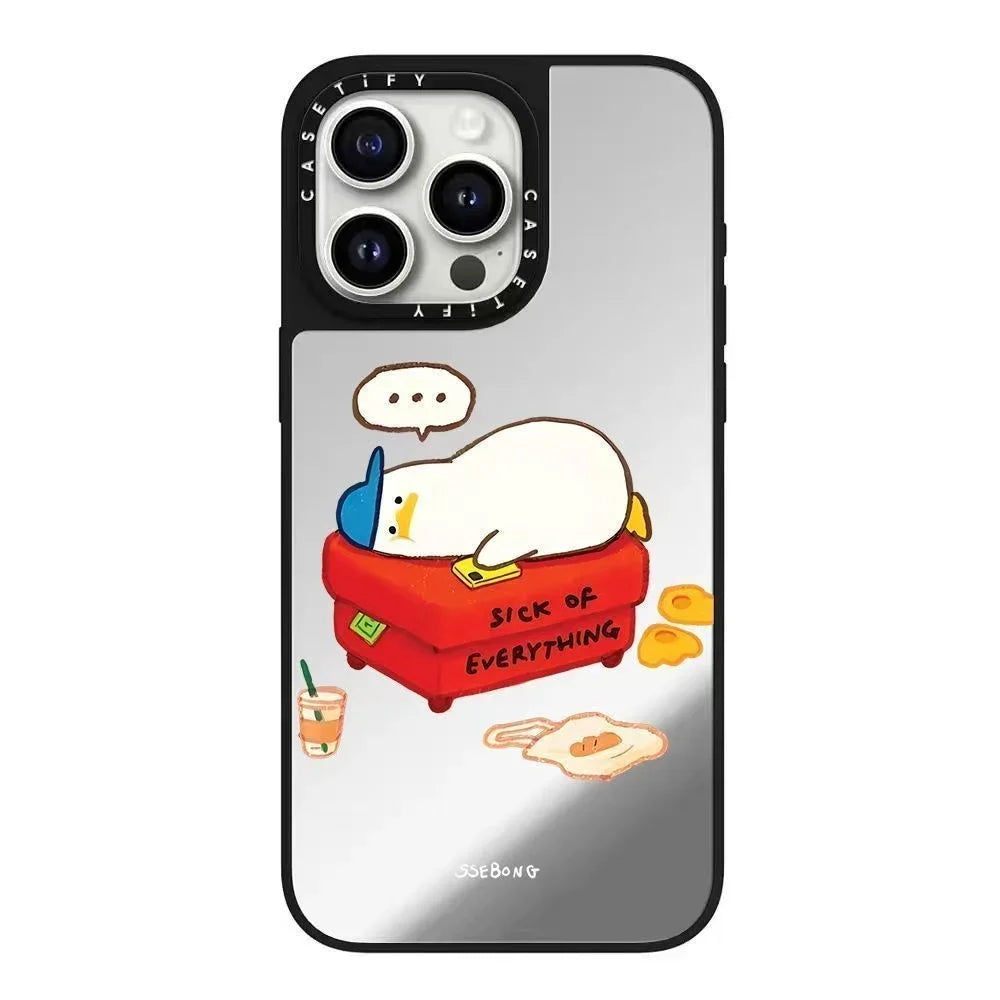 CASETiFY Cute Lazy Duck Cartoon Mirror Surface Phone Case for iPhone 16 pro Max 15 iPhone 14 Magnetic Absorption Compatible