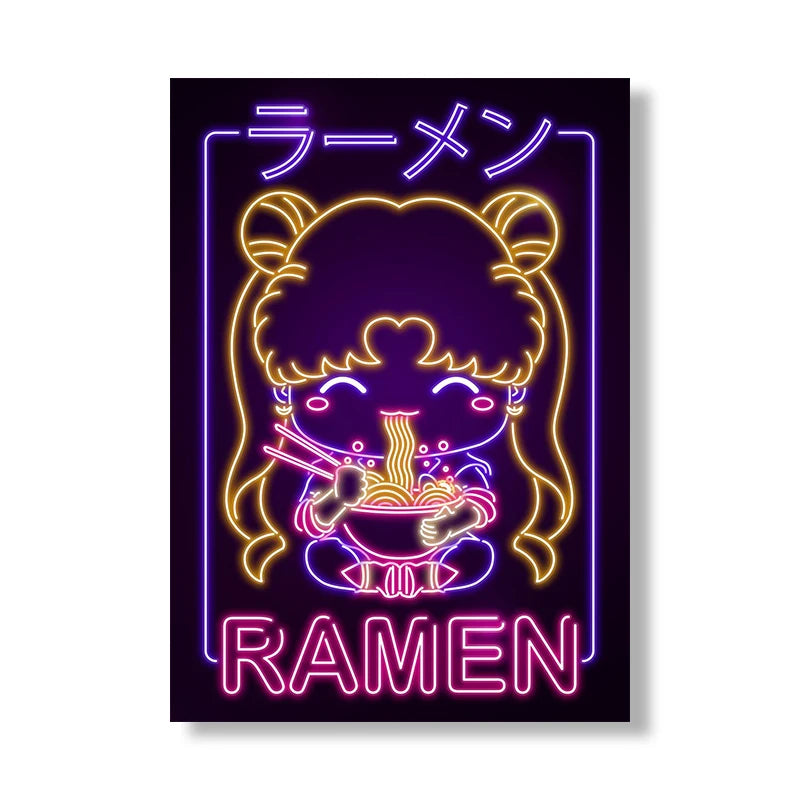 A2 A3 A4 Japanese Anime Neon Poster Sailor Moon Prints Canvas Painting Gamer Character Wall Art Pictures Girls Room Home Decor