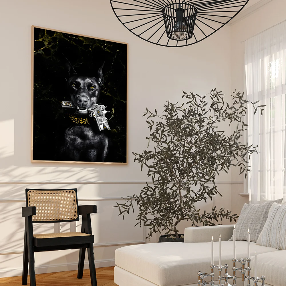 Modern Fashion Black Doberman Dog Whitepaper Poster HD Quality Poster Wall Art Painting Study Room Wall Decor