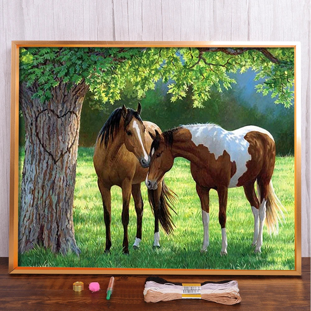 Animal Horse Printed 11CT Cross Stitch Patterns Embroidery DMC Threads Knitting Painting Needlework Hobby Counted Design Mulina