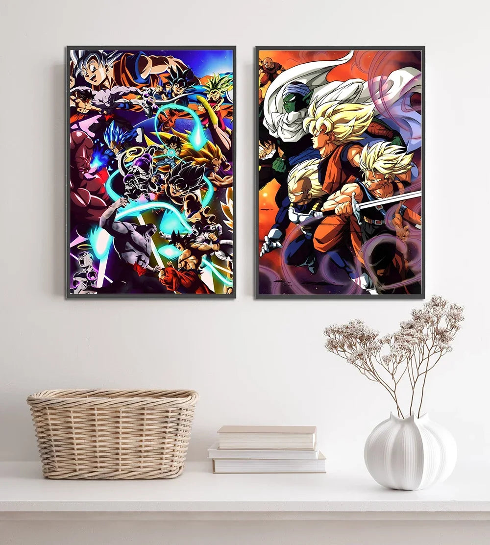 Dragon Ball Self-adhesive Poster Super Saiyan Goku Anime Wallpapr Vegeta Home Decoration Painting Wall Art Kid Birthday Gift