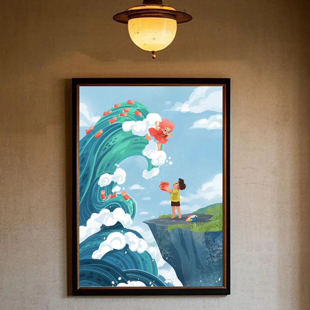 Japanese Anime P-Ponyo Figure Movie Poster HD art sticky wall waterproof home living room bedroom bar aesthetic decoration