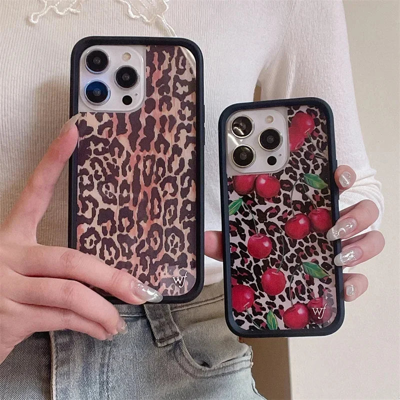 Fashion Wildflower Cartoon Swans Phone Case for iPhone 13 Pro 14 pro 15 Max 16 pro max 12 Cute Puppy WF Deer Cherry Protection