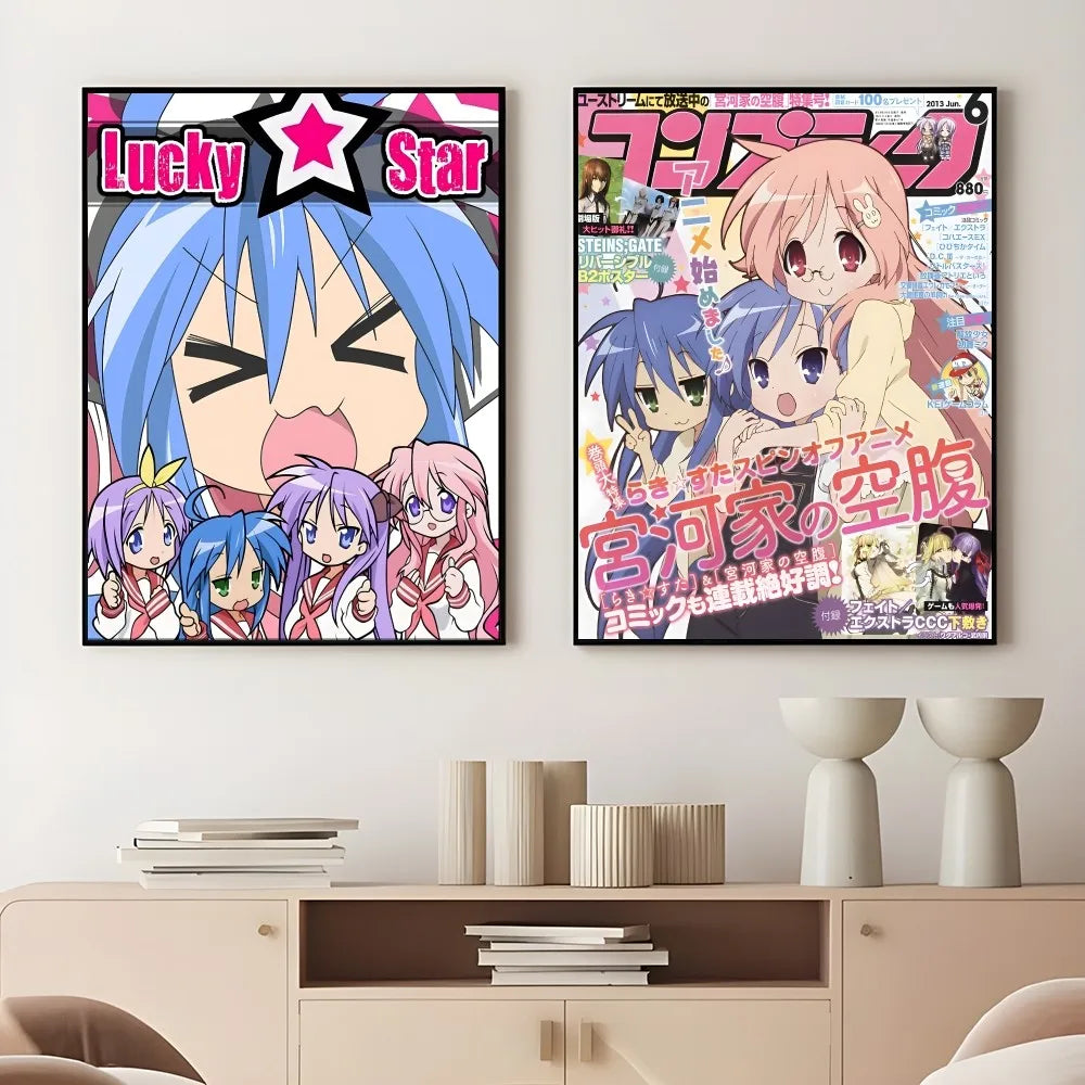 Anime L-Lucky S-Star Cute Girl Poster Sticky Wall Art Printing Waterproof Home Living Bed Room Bar Aesthetic Decor