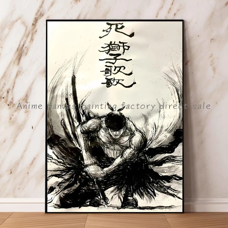 Anime One Piece Zoro Poster Ink HD Print Canvas Painting Wall Art Mural Suitable for Cafe Home Wall Decoration Picture Gift