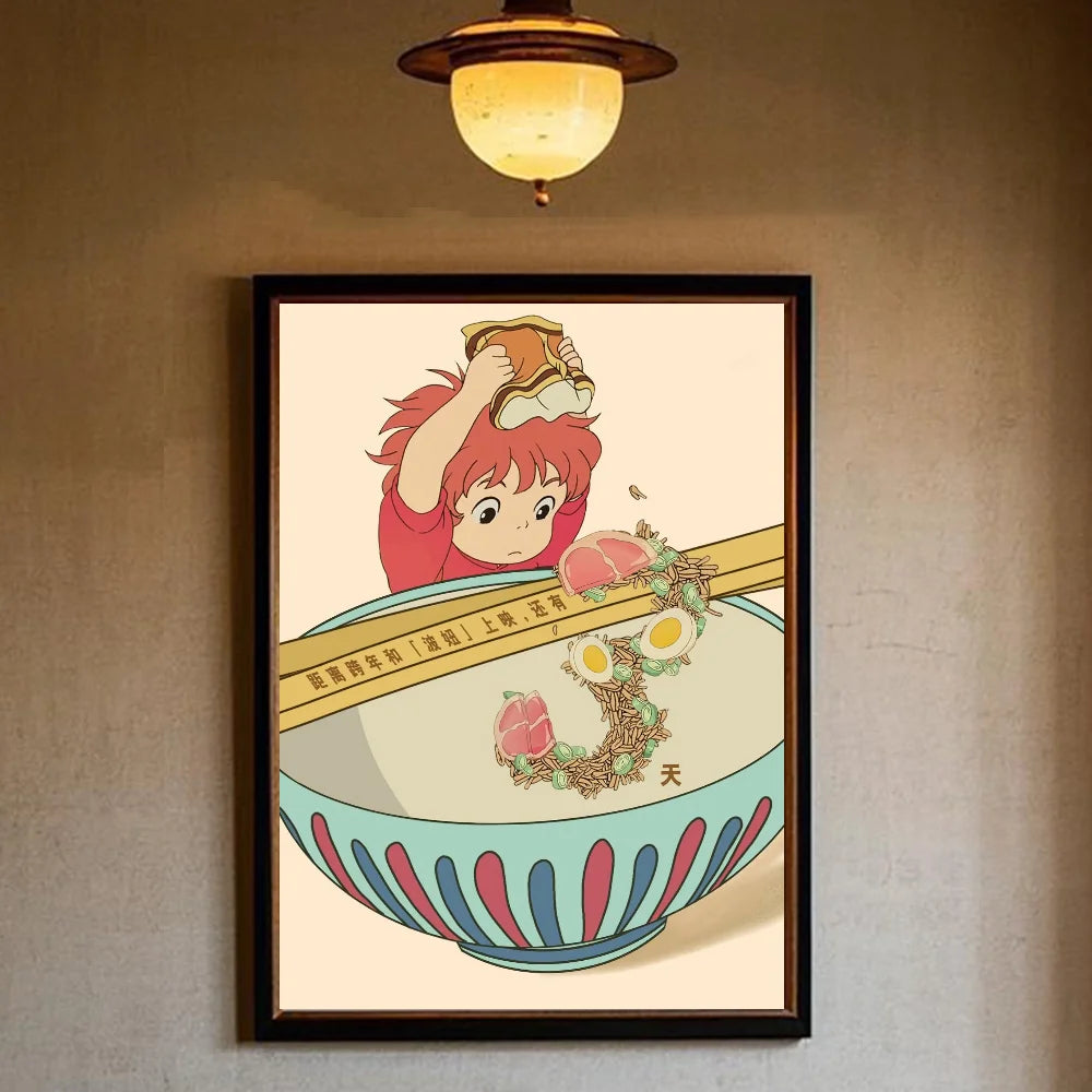 Japanese Anime P-Ponyo Figure Movie Poster HD art sticky wall waterproof home living room bedroom bar aesthetic decoration