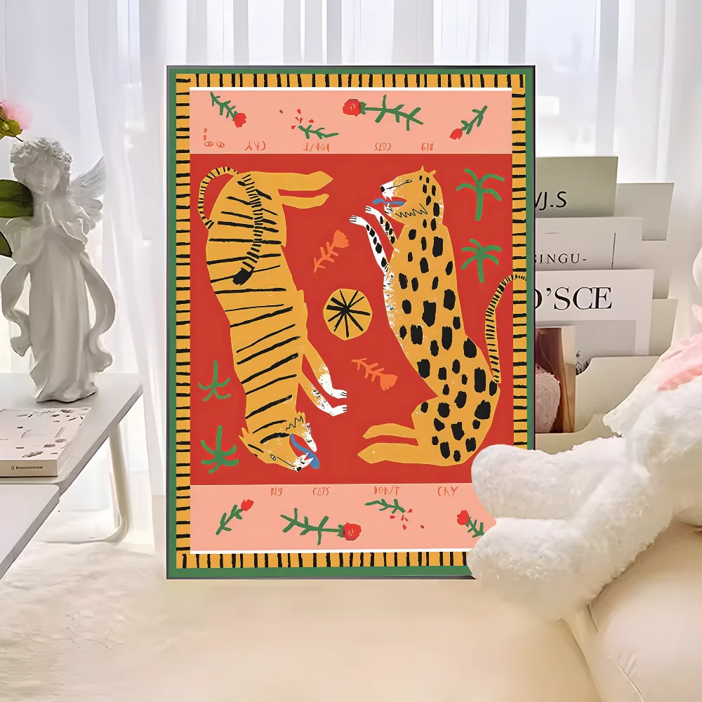 Wild Leopard Tiger Vase Flower Girl Power Whitepaper Poster HD Quality Poster Wall Art Painting Study Room Wall Decor