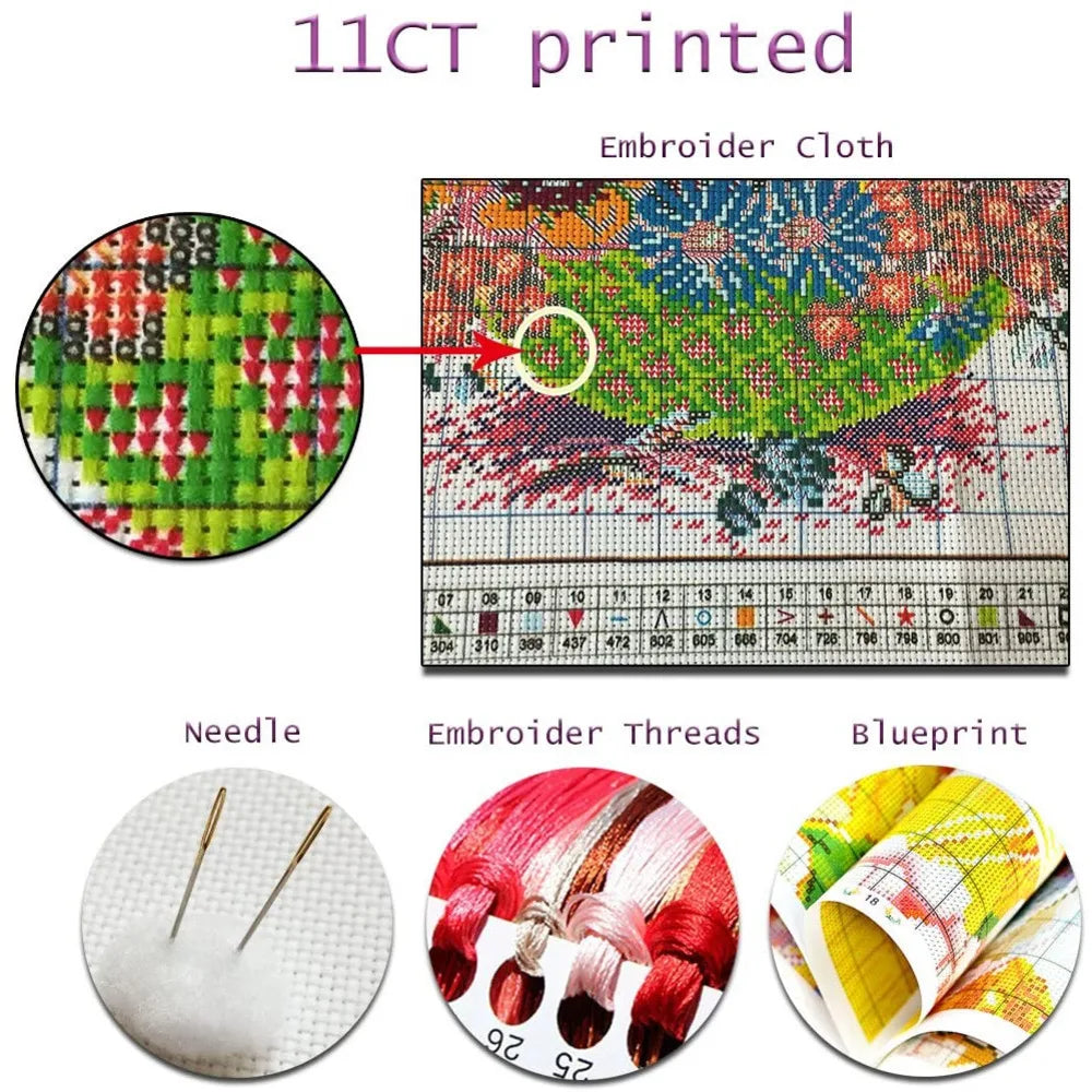 Meian Animal Chicken DIY Cross Stitch 11CT Embroidery Kits Needlework Craft Set Printed Canvas Cotton Thread Home Decoration For