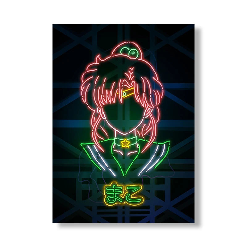 A2 A3 A4 Japanese Anime Neon Poster Sailor Moon Prints Canvas Painting Gamer Character Wall Art Pictures Girls Room Home Decor