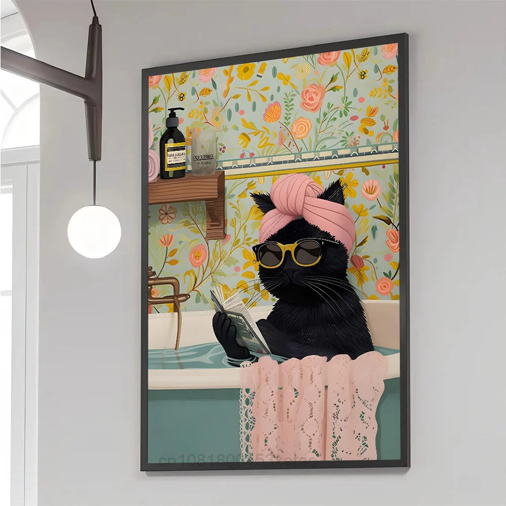 Colorful Bathtub Animal Tiger Zebra Black Cat Aesthetic Poster Paper Print Home Bedroom Entrance Cafe Art Painting Decoration