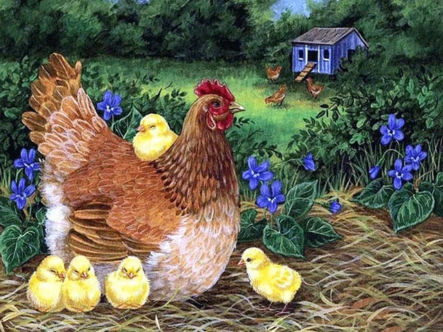 Meian Animal Chicken DIY Cross Stitch 11CT Embroidery Kits Needlework Craft Set Printed Canvas Cotton Thread Home Decoration For