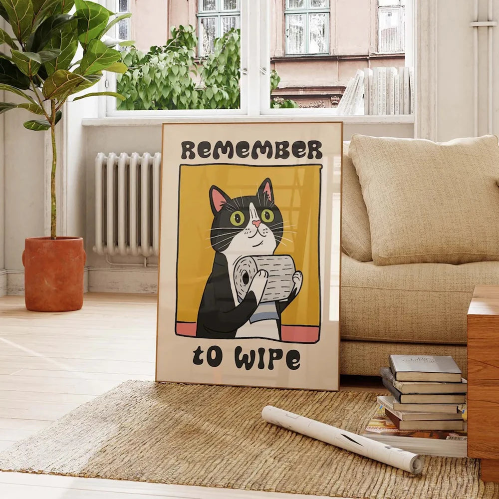 Are You Pooping Canvas Wall Art Print Poster Funny Bathroom Cat Toilet Decor Painting Home Decor Gift Unframed