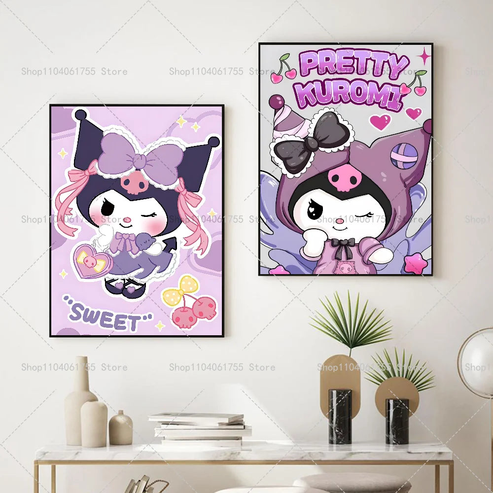 1PC Cut Cartoon K-Kuromi Poster Self-adhesive Art Waterproof Paper Sticker Coffee House Bar Room Wall Decor
