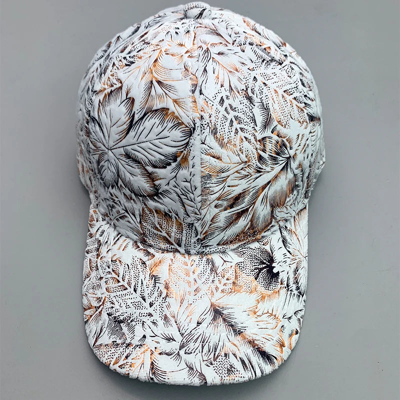 New Elegant Flower Leaf Vegan leather Streetwear Men Women Baseball Hats Cotton Kpop Funny Fashion Breathable Sport Hip Hop Caps