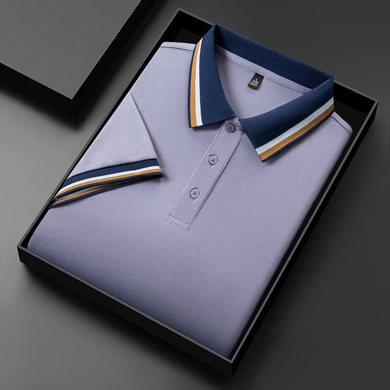 2025 New Men's Business Casual Short Sleeved Shirt Solid Color Polo Shirt Fashionable Breathable Comfortable Versatile Top