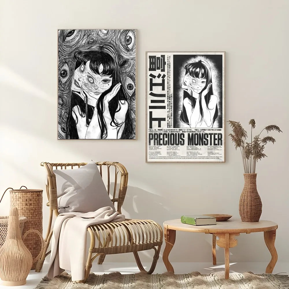 J-Junji Ito T-Tomie Retro Cool Girl Poster Sticky Wall Art Printing Waterproof Home Living Bed Room Bar Aesthetic Decor