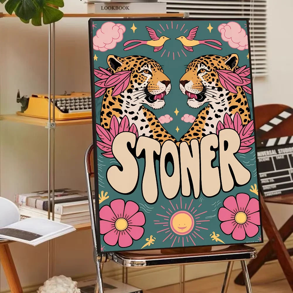 Wild Leopard Tiger Vase Flower Poster Poster Paper Print Home Living Room Bedroom Entrance Bar Cafe Art Painting Decoration