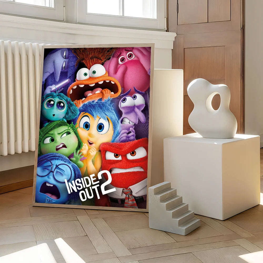 Movie I-insides Out 2 Poster Self-adhesive Art Waterproof Paper Sticker Coffee House Bar Room Wall Decor