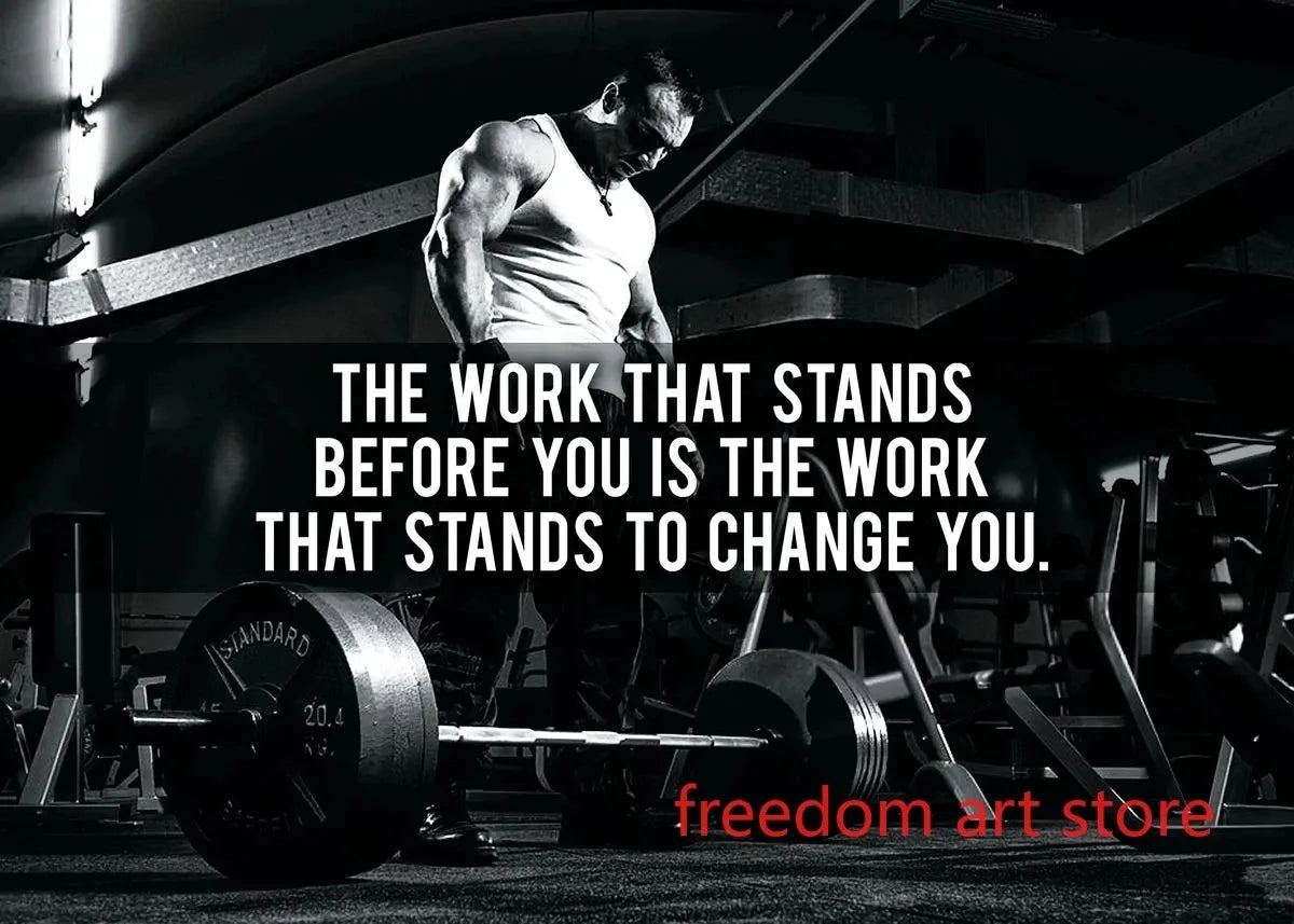Gym Motivation Muscle Man Bodybuilding Fitness Strength Barbell Art Poster Canvas Painting Wall Print Picture for Home Gym Decor