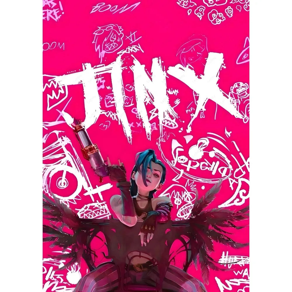 Cartoon Anime Game Arcane J-Jinx Main Art Poster Sticky Wall Art Printing Waterproof Home Living Bed Room Bar Aesthetic Decor
