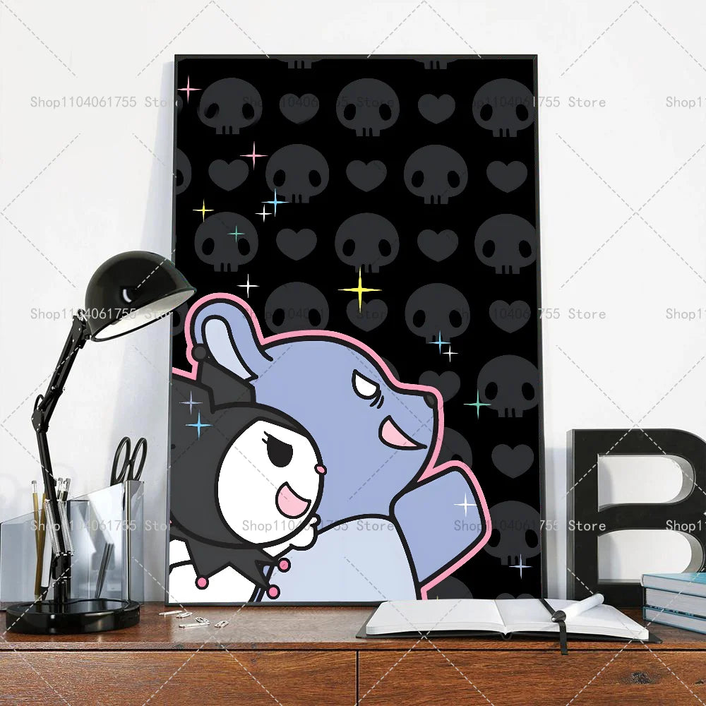 1PC Cut Cartoon K-Kuromi Poster Self-adhesive Art Waterproof Paper Sticker Coffee House Bar Room Wall Decor