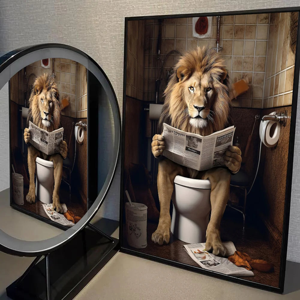 Funny Bathroom Humorous Animal Poster Self-adhesive Art Waterproof Paper Sticker Coffee House Bar Room Wall Decor