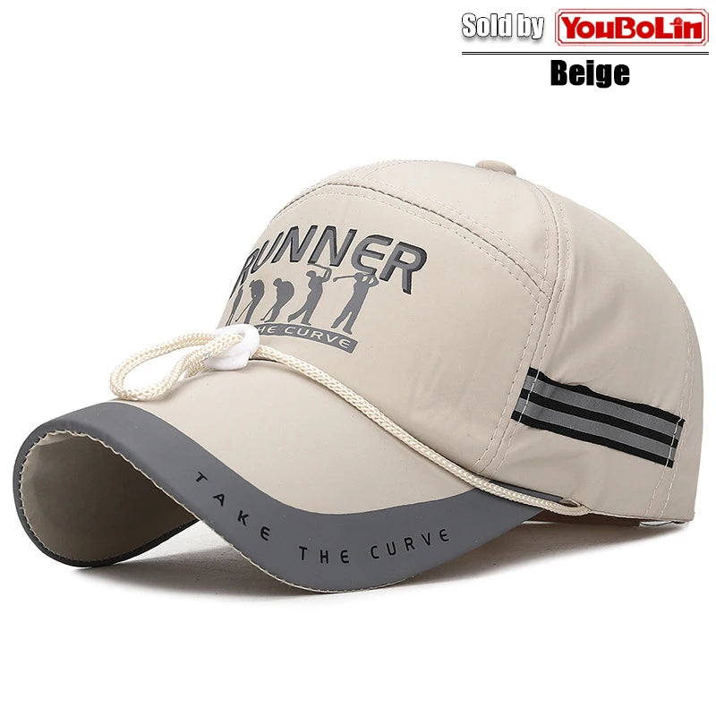 Summer With Windproof Rope Extended Brim Adjustable Cotton Baseball Cap Fishing Hat Trucker Caps Dad Hats