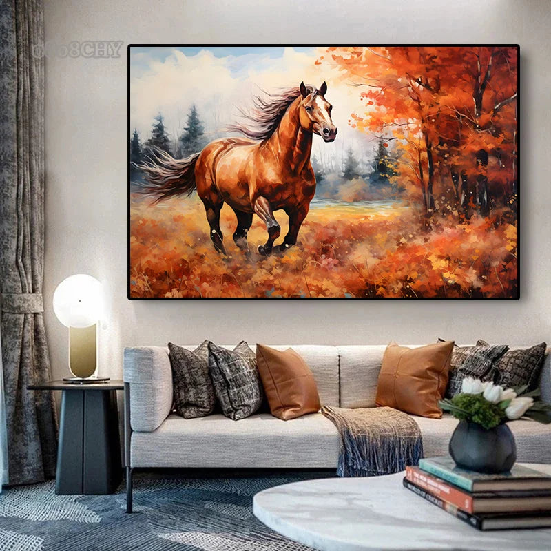 Horse Wall Art Posters Horse Running Canvas Art Print Painting Beautiful Horses Pictures for Modern Home Living Room Decoration