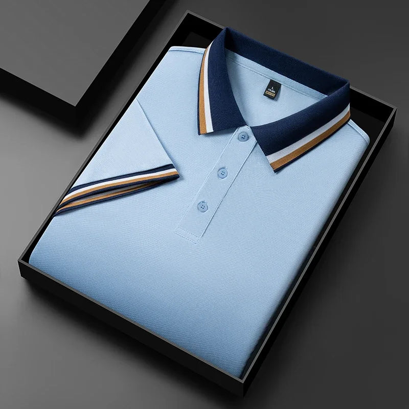 2025 New Men's Business Casual Short Sleeved Shirt Solid Color Polo Shirt Fashionable Breathable Comfortable Versatile Top
