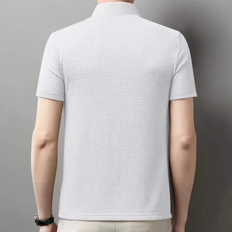 2025 Men's Business Casual Short Sleeved Bone Flower Solid Color POLO Shirt Fashion Breathable Comfortable Summer Versatile Top