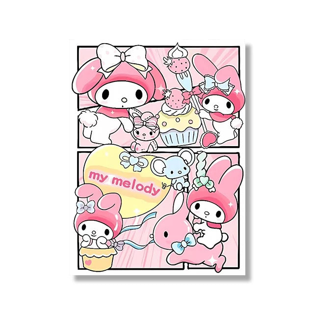 MINISO Cartoon Poster Sanrio Kuromi Hello Kitty Canvas Wall Art Print Mural Home Decoration Birthday Christmas Gift