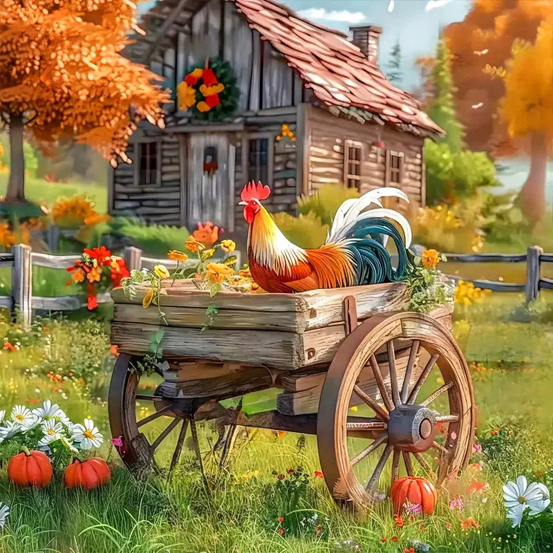 Huacan Full Diamond Mosaic Animal Chicken 5d Drill Painting Landscape Kit Farm Embroidery Sunflower Home Decoration Diy Gift