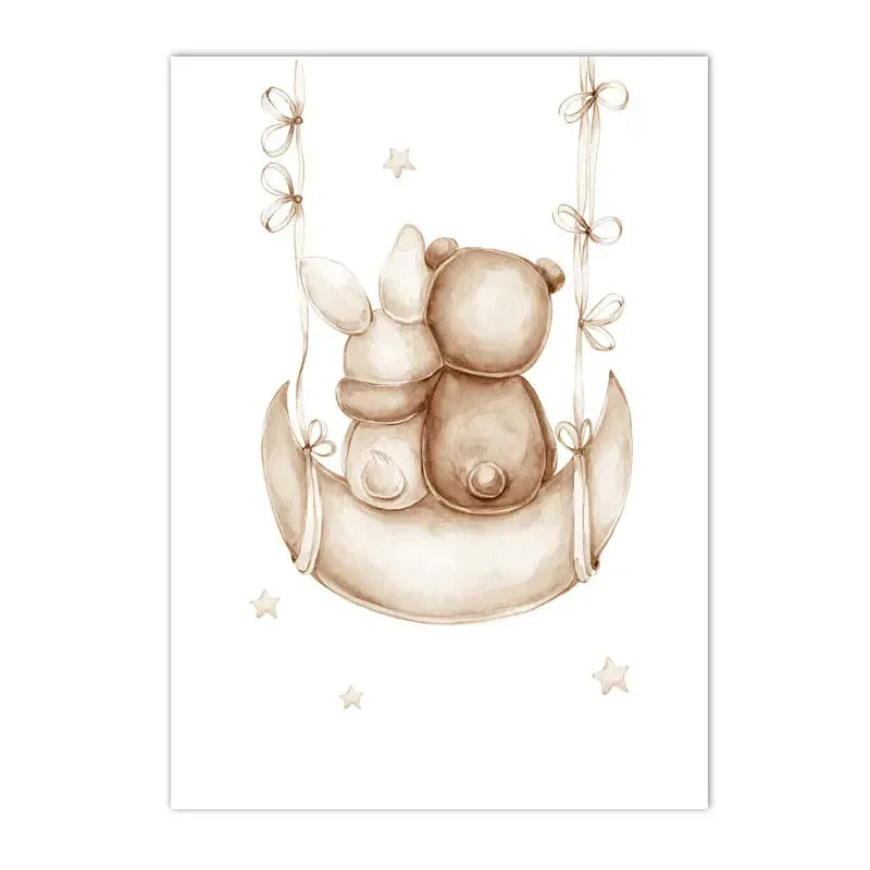 Custom Name Nursery Poster Bear Hot Air Balloon Wall Art Prints Boho Rainbow Sun Canvas Painting Pictures Baby Kids Room Dear