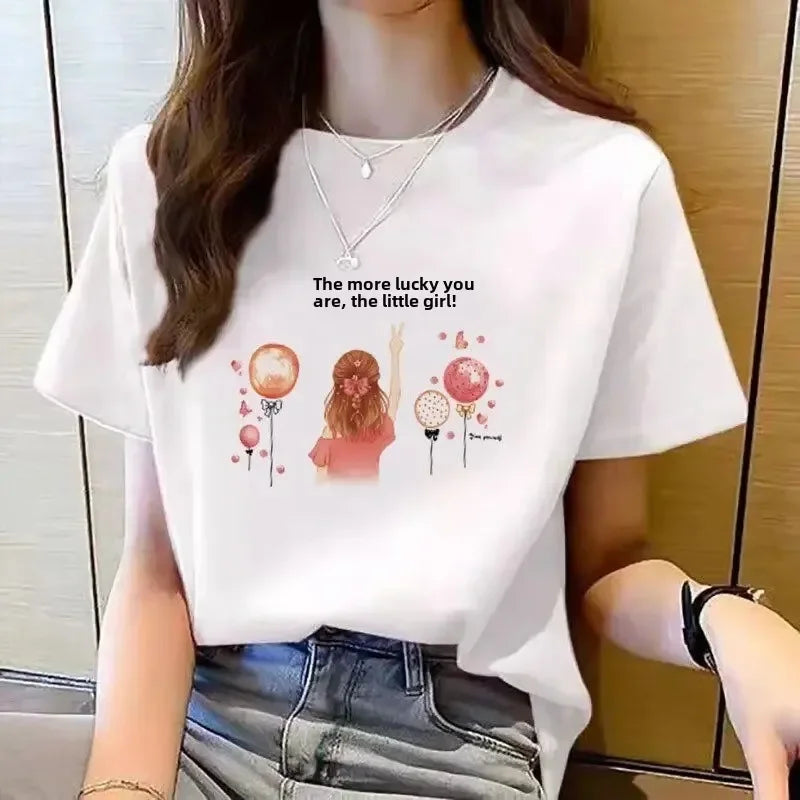 White Women's T-shirt Spring Summer Loose Fit Crew Neck Short Sleeve Base Shirt Inner Wear Versatile Stylish Base Layer Top