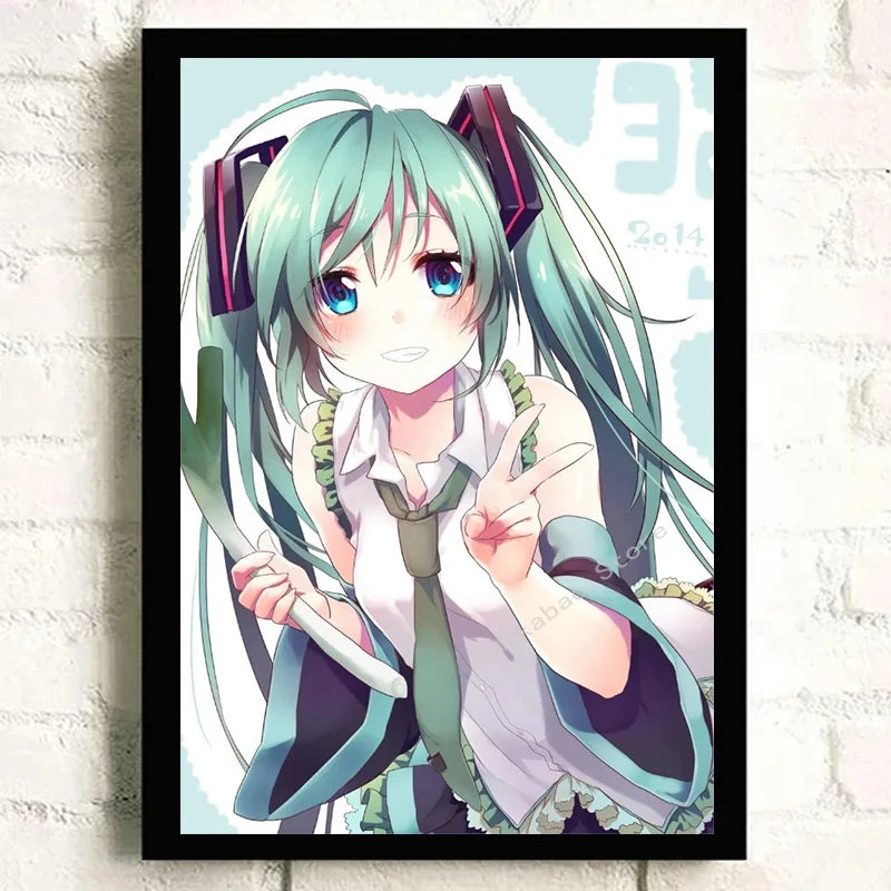 H-Hatsune Anime Miku-Poster Cartoon beautiful girl Anime Canvas Print Poster Poster Wall Art Decoration For Home Room Decoration